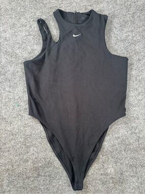 Nike Bodysuit Women's XL Black Sportswear Essential Tank Top Stretch Snap Zip.